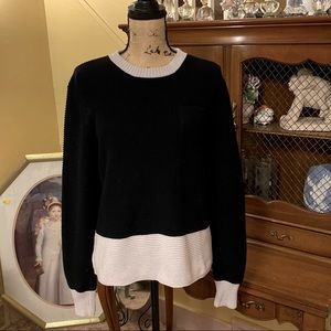 ❤️Kokun New Black/Cloud Colorblock Pocket Pullover 109% Cotton Sweater.  Size L.